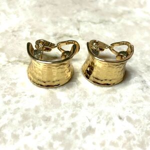 Vintage Gold Tone Texture Monet Half Hoop Earrings with Comfort Clips